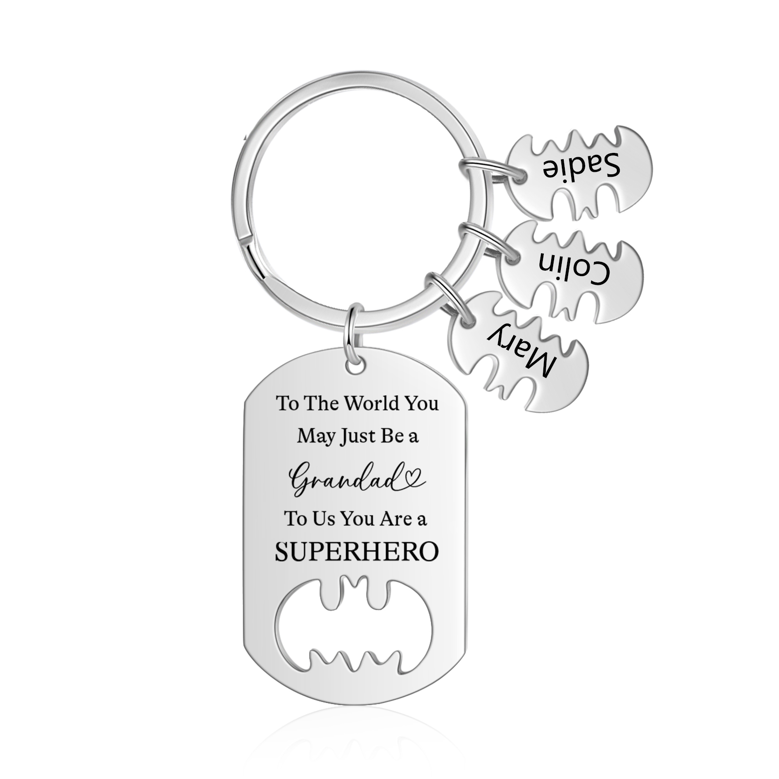 3 Names - Personalized Keychain Custom 3 Names Stainless Steel Keychain for Grandad