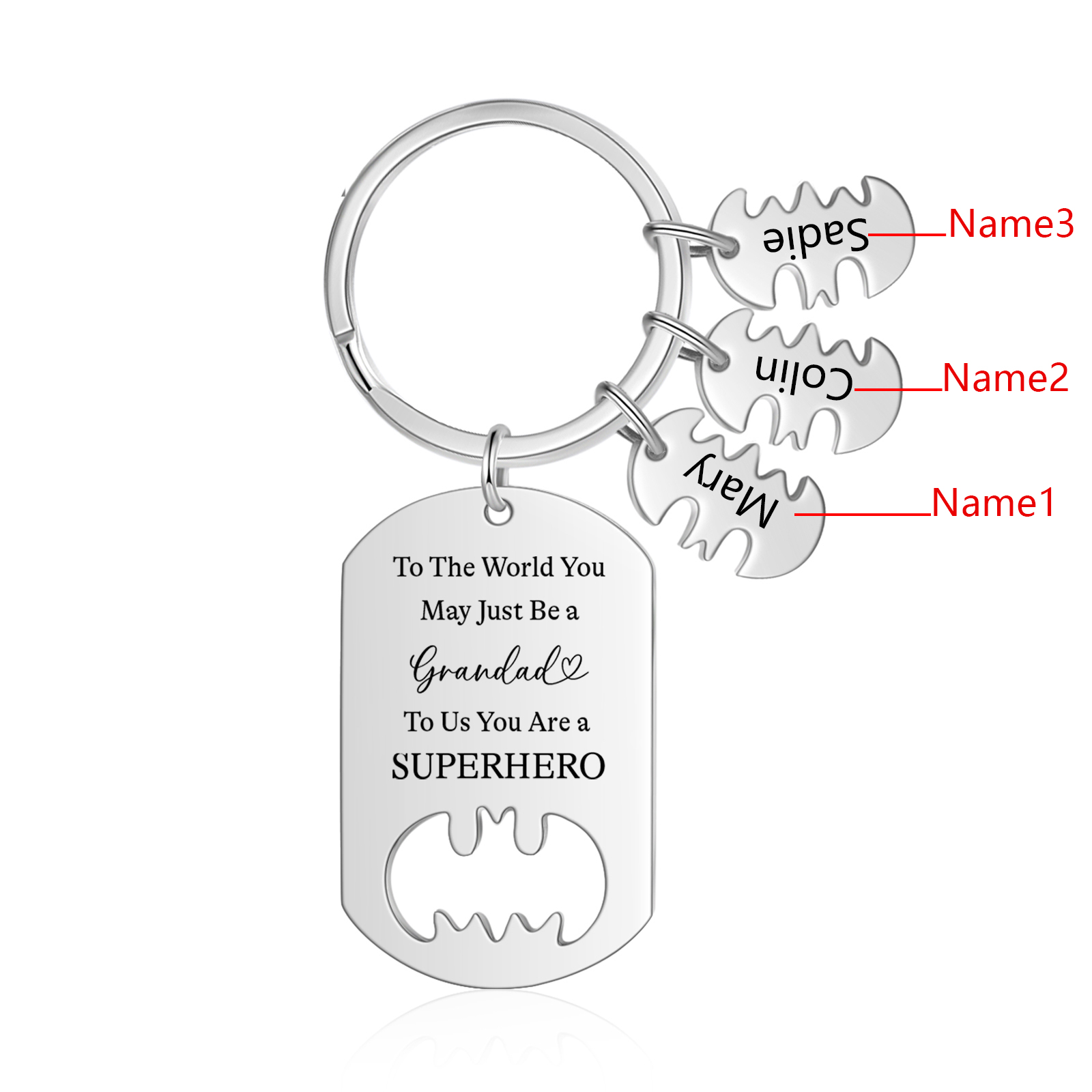 3 Names - Personalized Keychain Custom 3 Names Stainless Steel Keychain for Grandad