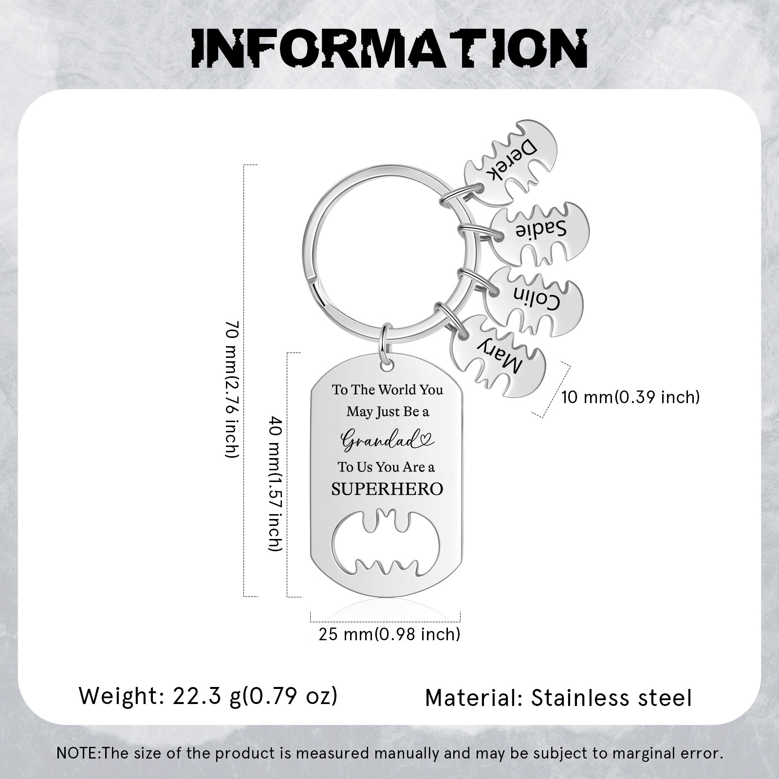 4 Names - Personalized Keychain Custom 4 Names Stainless Steel Keychain for Grandad