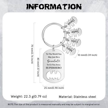 4 Names - Personalized Keychain Custom 4 Names Stainless Steel Keychain for Grandad