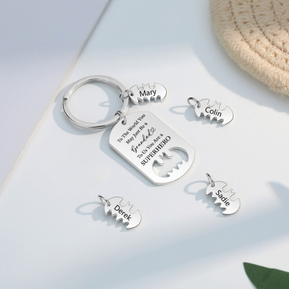 4 Names - Personalized Keychain Custom 4 Names Stainless Steel Keychain for Grandad