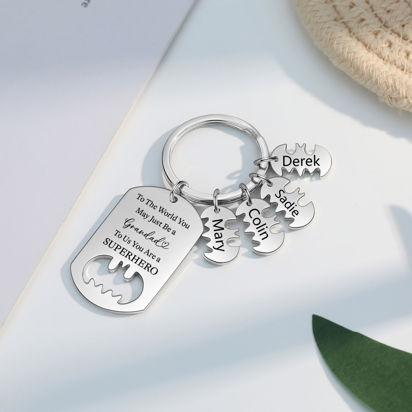 4 Names - Personalized Keychain Custom 4 Names Stainless Steel Keychain for Grandad