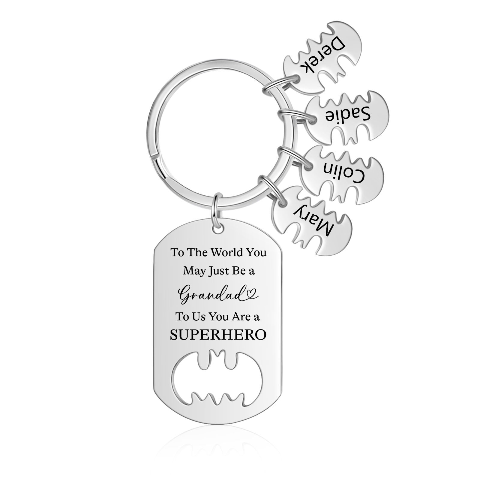 4 Names - Personalized Keychain Custom 4 Names Stainless Steel Keychain for Grandad