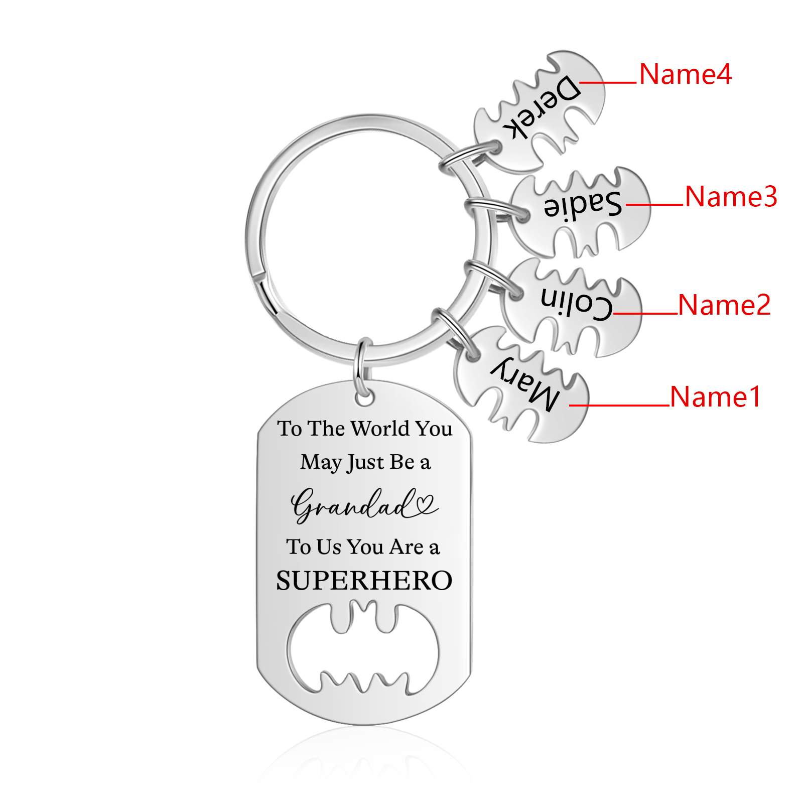 4 Names - Personalized Keychain Custom 4 Names Stainless Steel Keychain for Grandad