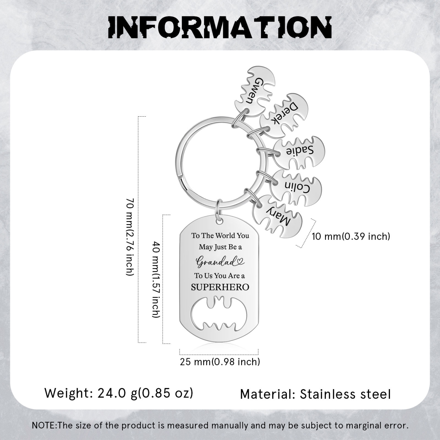 5 Names - Personalized Keychain Custom 5 Names Stainless Steel Keychain for Grandad