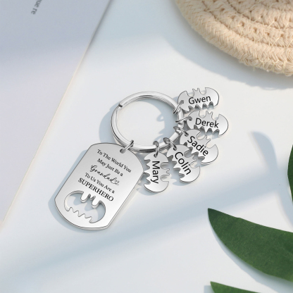 5 Names - Personalized Keychain Custom 5 Names Stainless Steel Keychain for Grandad