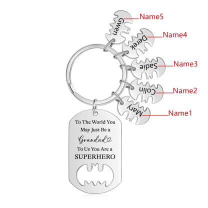 5 Names - Personalized Keychain Custom 5 Names Stainless Steel Keychain for Grandad