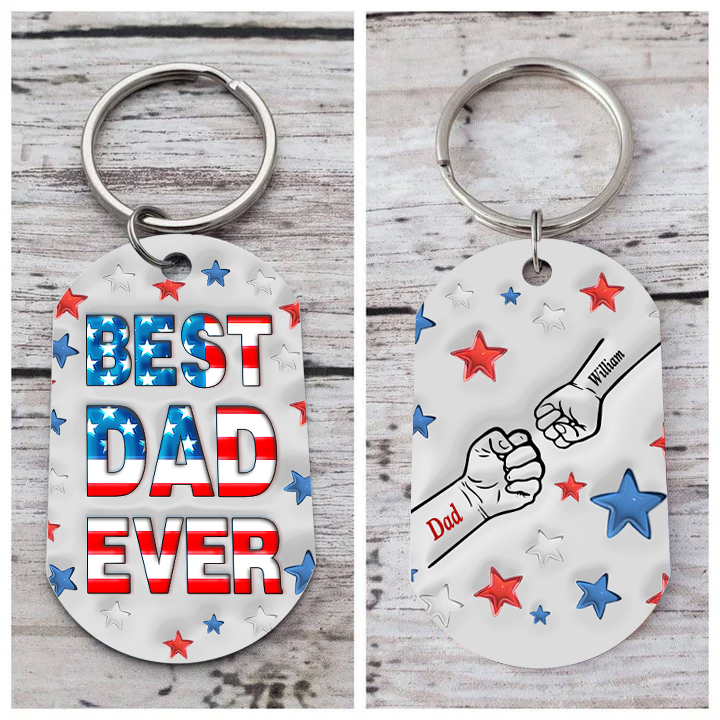 2 Names - Personalised Fist Bump Keyring Engraved Name Keyring Gift for Dad