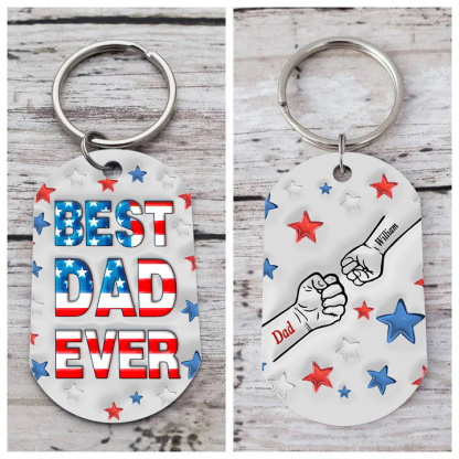 2 Names - Personalised Fist Bump Keyring Engraved Name Keyring Gift for Dad