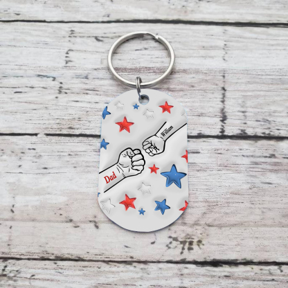 2 Names - Personalised Fist Bump Keyring Engraved Name Keyring Gift for Dad