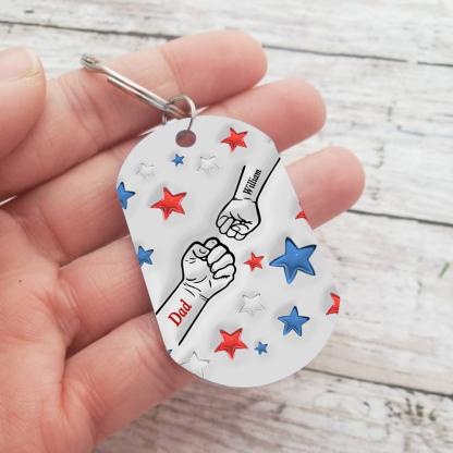 2 Names - Personalised Fist Bump Keyring Engraved Name Keyring Gift for Dad