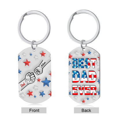 2 Names - Personalised Fist Bump Keyring Engraved Name Keyring Gift for Dad