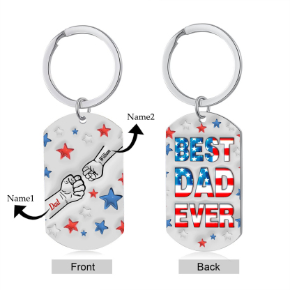 2 Names - Personalised Fist Bump Keyring Engraved Name Keyring Gift for Dad