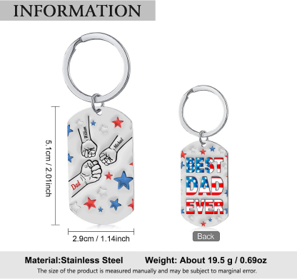 3 Names - Personalised Fist Bump Keyring Engraved Name Keyring Gift for Dad