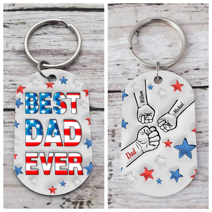 3 Names - Personalised Fist Bump Keyring Engraved Name Keyring Gift for Dad