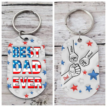 3 Names - Personalised Fist Bump Keyring Engraved Name Keyring Gift for Dad