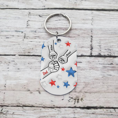 3 Names - Personalised Fist Bump Keyring Engraved Name Keyring Gift for Dad