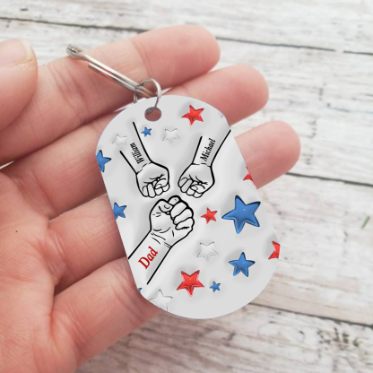 3 Names - Personalised Fist Bump Keyring Engraved Name Keyring Gift for Dad