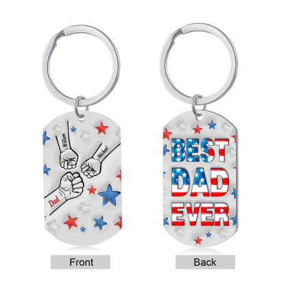 3 Names - Personalised Fist Bump Keyring Engraved Name Keyring Gift for Dad