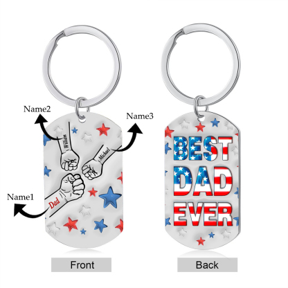 3 Names - Personalised Fist Bump Keyring Engraved Name Keyring Gift for Dad