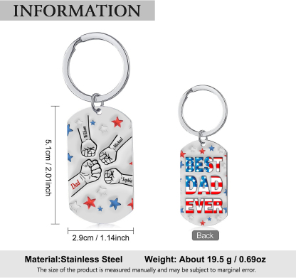 4 Names - Personalised Fist Bump Keyring Engraved Name Keyring Gift for Dad