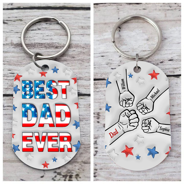 4 Names - Personalised Fist Bump Keyring Engraved Name Keyring Gift for Dad