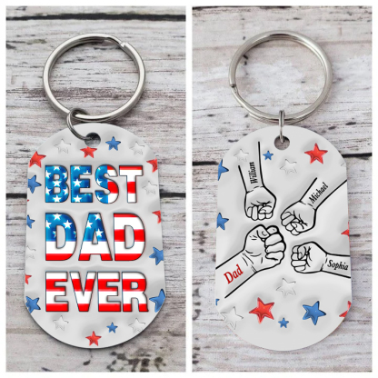 4 Names - Personalised Fist Bump Keyring Engraved Name Keyring Gift for Dad