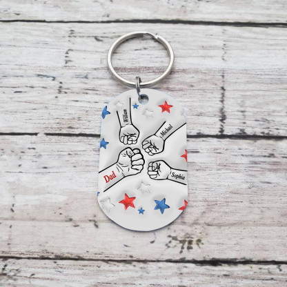 4 Names - Personalised Fist Bump Keyring Engraved Name Keyring Gift for Dad