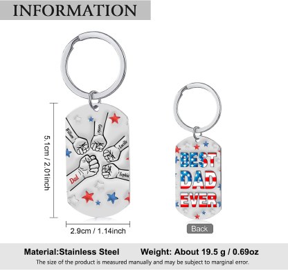 5 Names - Personalised Fist Bump Keyring Engraved Name Keyring Gift for Dad