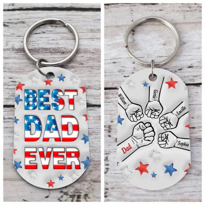 5 Names - Personalised Fist Bump Keyring Engraved Name Keyring Gift for Dad