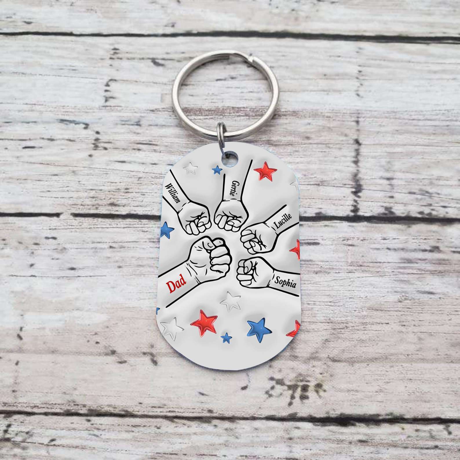 5 Names - Personalised Fist Bump Keyring Engraved Name Keyring Gift for Dad