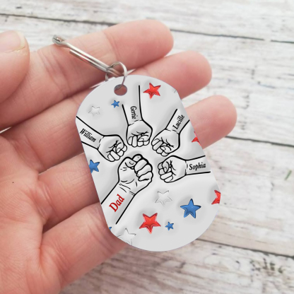 5 Names - Personalised Fist Bump Keyring Engraved Name Keyring Gift for Dad