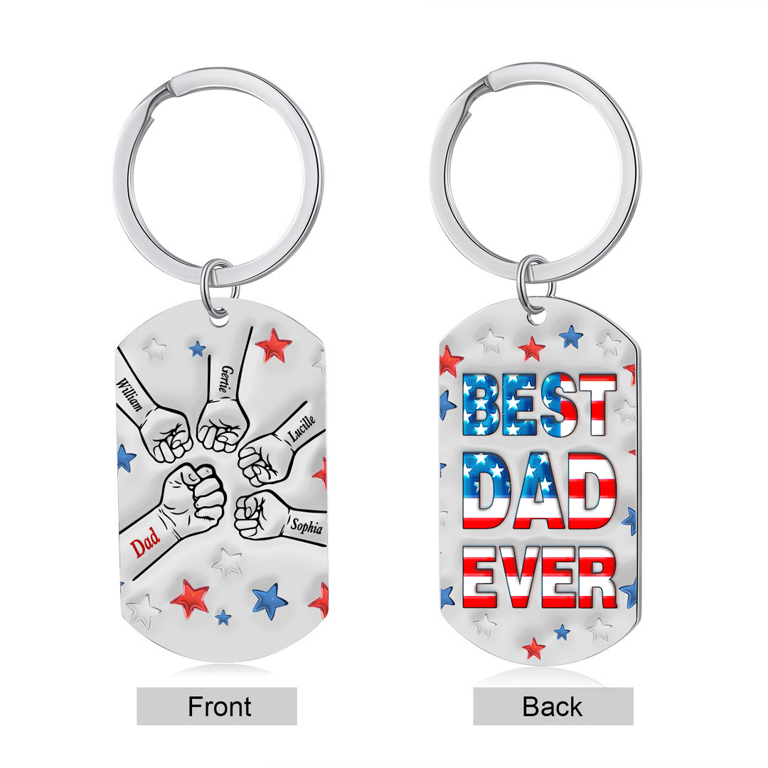 5 Names - Personalised Fist Bump Keyring Engraved Name Keyring Gift for Dad