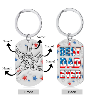 5 Names - Personalised Fist Bump Keyring Engraved Name Keyring Gift for Dad