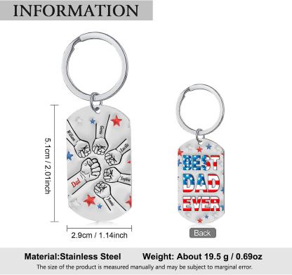 6 Names - Personalised Fist Bump Keyring Engraved Name Keyring Gift for Dad
