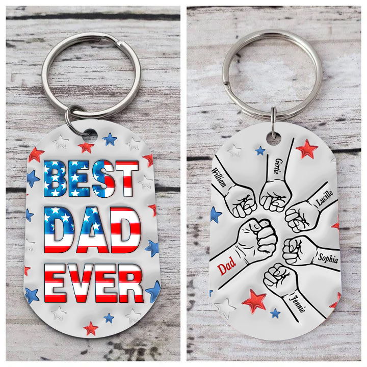 6 Names - Personalised Fist Bump Keyring Engraved Name Keyring Gift for Dad