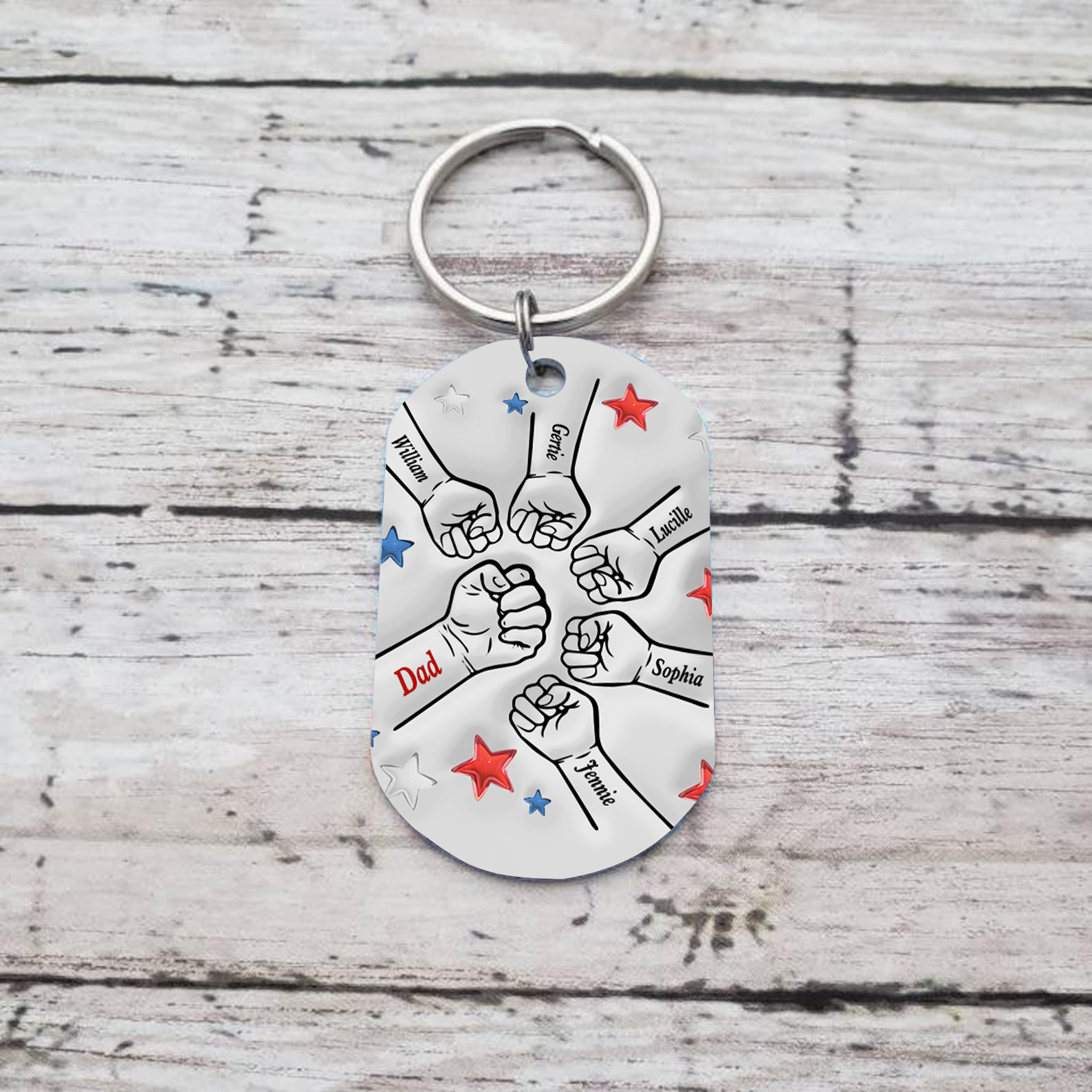 6 Names - Personalised Fist Bump Keyring Engraved Name Keyring Gift for Dad