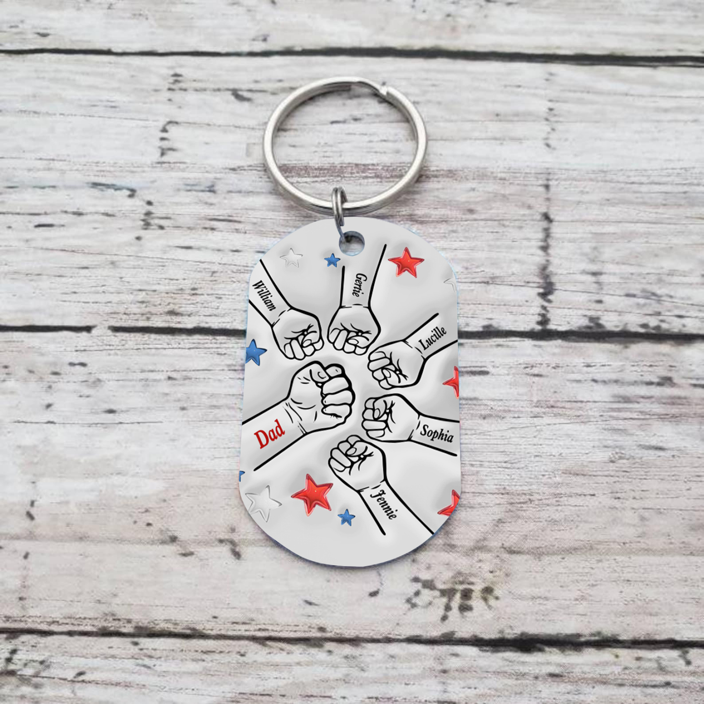 6 Names - Personalised Fist Bump Keyring Engraved Name Keyring Gift for Dad