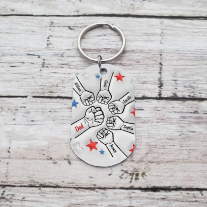 6 Names - Personalised Fist Bump Keyring Engraved Name Keyring Gift for Dad