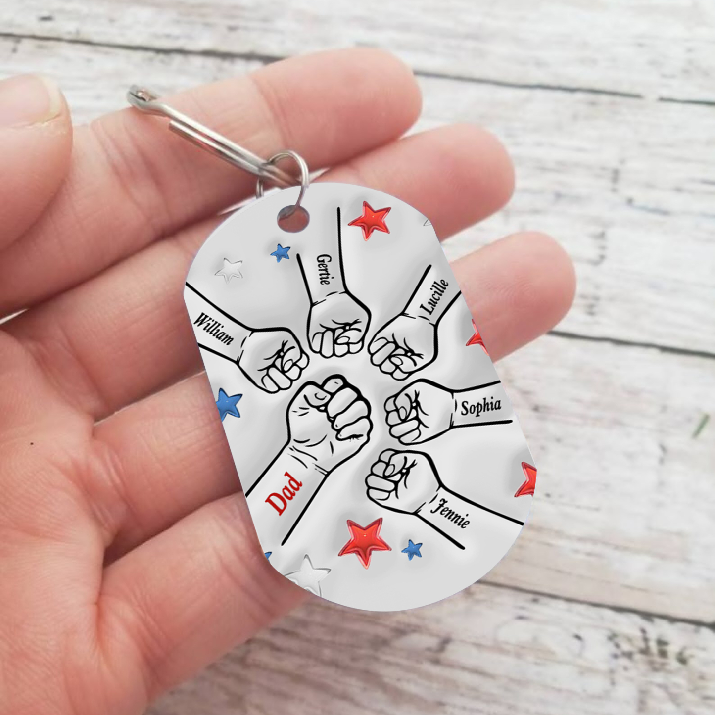 6 Names - Personalised Fist Bump Keyring Engraved Name Keyring Gift for Dad