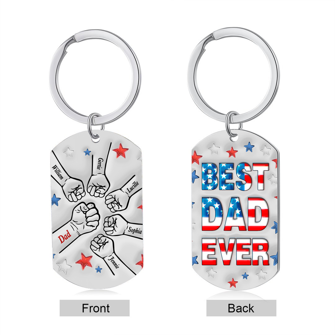 6 Names - Personalised Fist Bump Keyring Engraved Name Keyring Gift for Dad