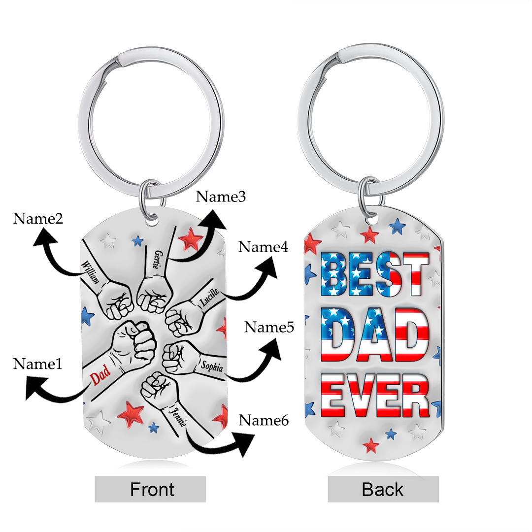 6 Names - Personalised Fist Bump Keyring Engraved Name Keyring Gift for Dad
