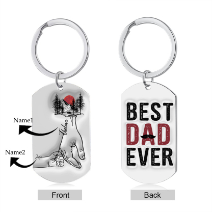 2 Names - Personalised Holding Hand Keyring Engraved Name Keyring Gift for Dad