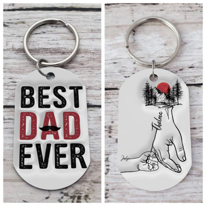 2 Names - Personalised Holding Hand Keyring Engraved Name Keyring Gift for Dad