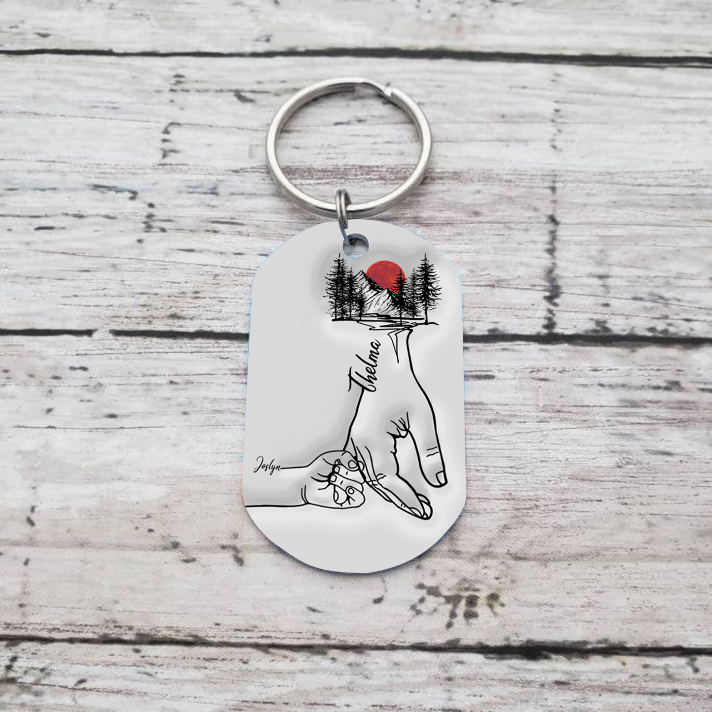 2 Names - Personalised Holding Hand Keyring Engraved Name Keyring Gift for Dad