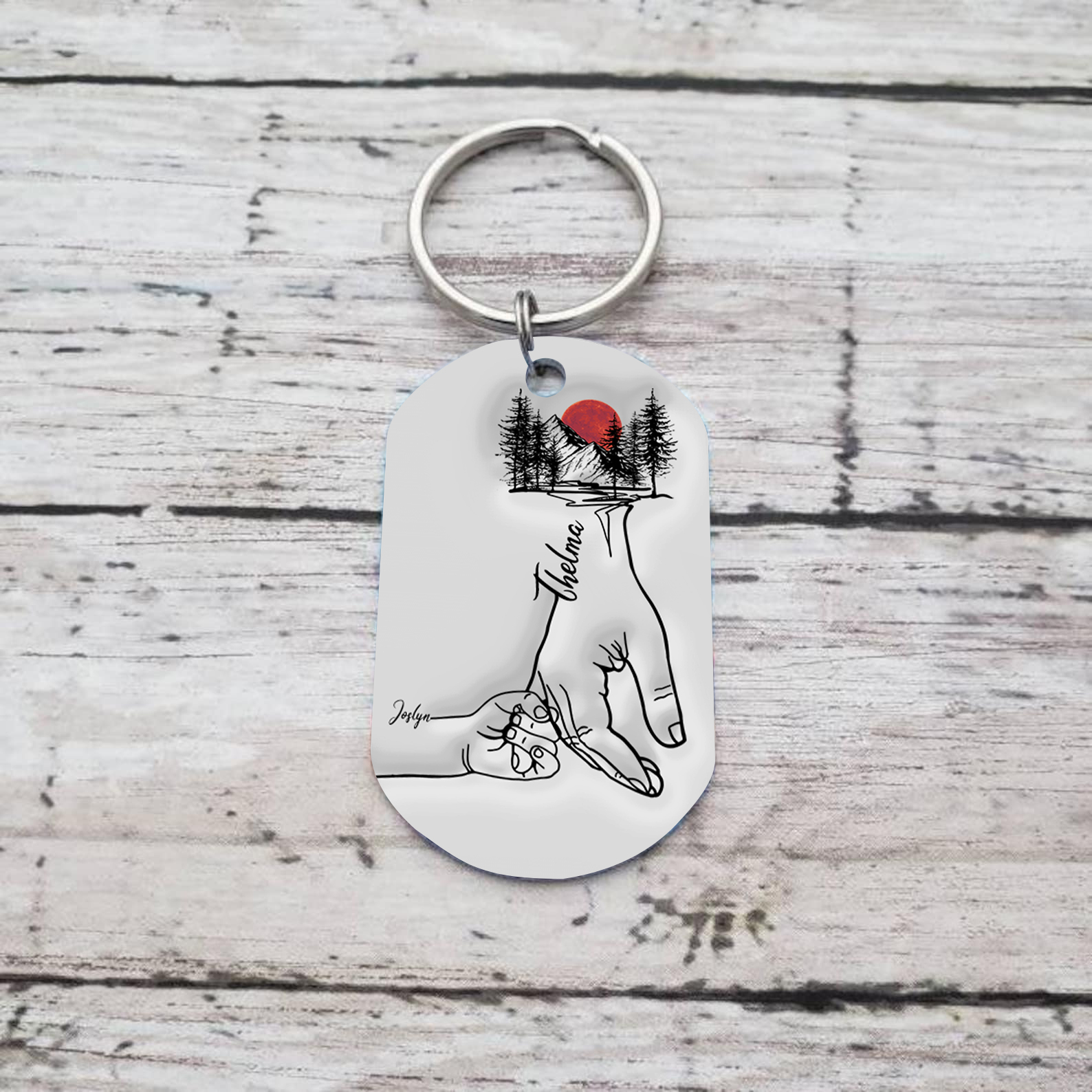 2 Names - Personalised Holding Hand Keyring Engraved Name Keyring Gift for Dad