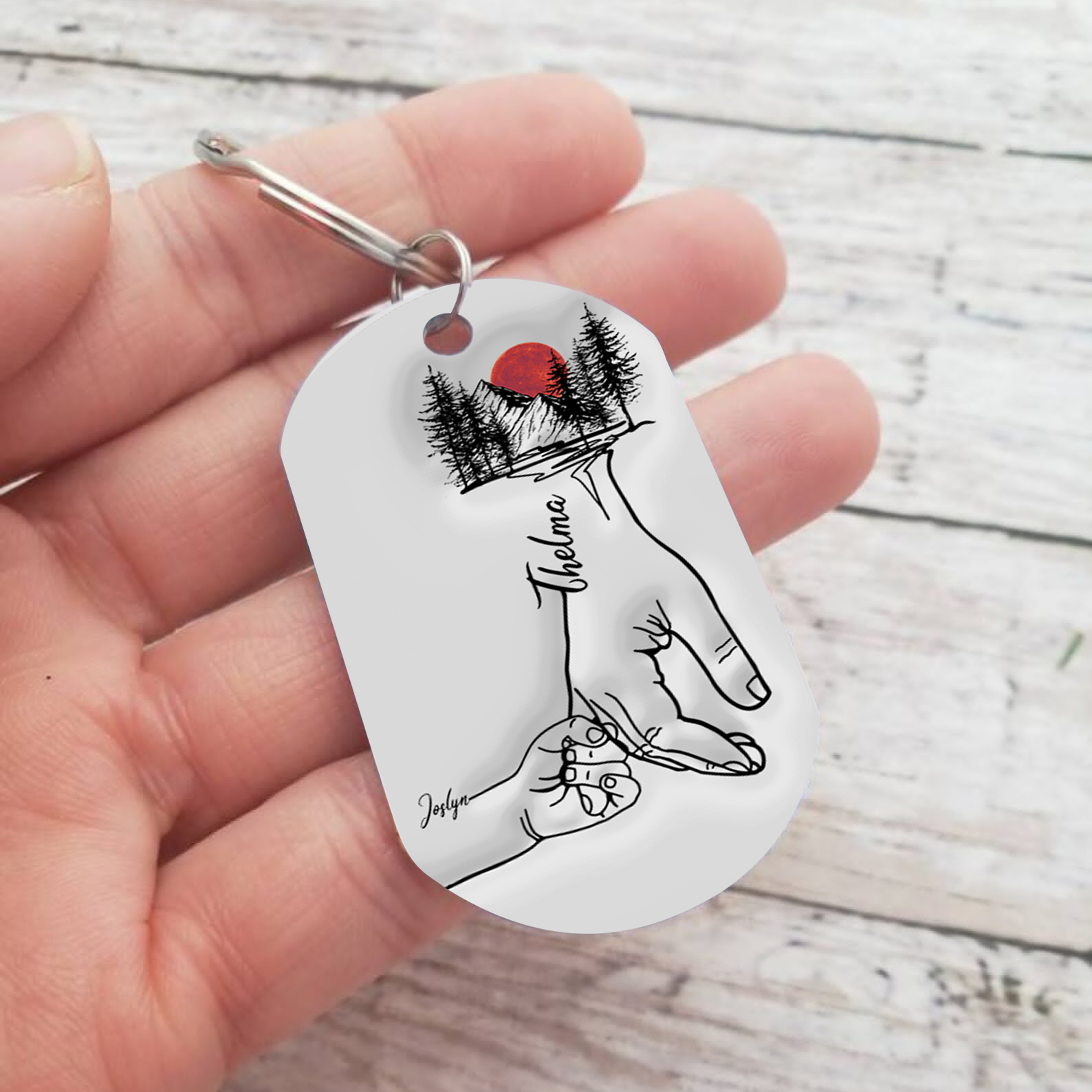 2 Names - Personalised Holding Hand Keyring Engraved Name Keyring Gift for Dad