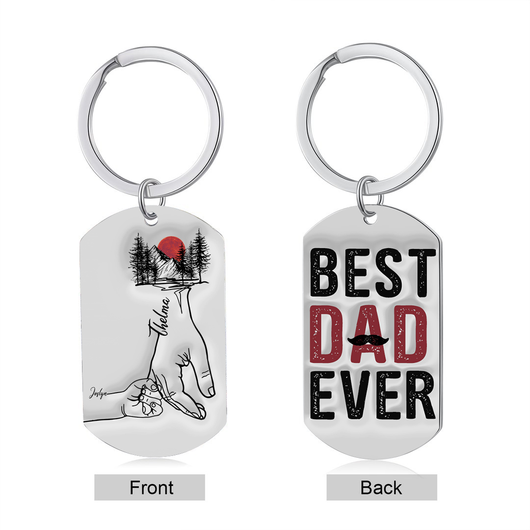2 Names - Personalised Holding Hand Keyring Engraved Name Keyring Gift for Dad