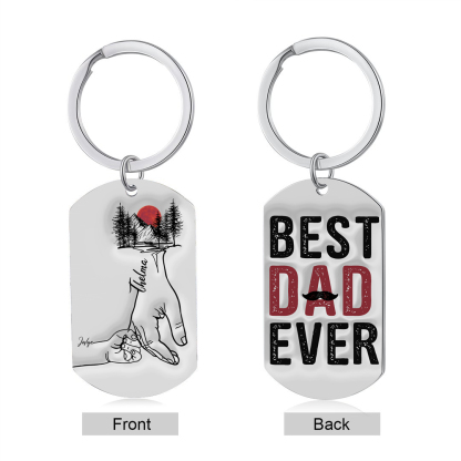 2 Names - Personalised Holding Hand Keyring Engraved Name Keyring Gift for Dad