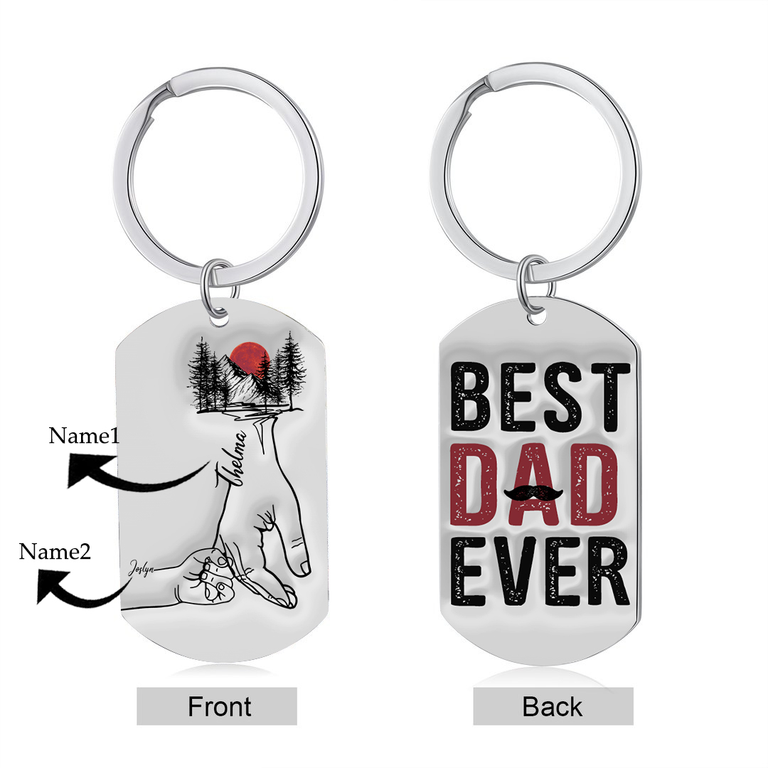 2 Names - Personalised Holding Hand Keyring Engraved Name Keyring Gift for Dad